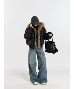 Thickened Warm Drawstring Cotton Jacket with Removable Fur Collar, Loose Fit Versatile Winter Coat for Cozy Layering