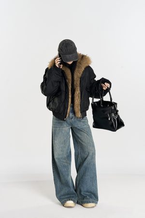 Thickened Warm Drawstring Cotton Jacket with Removable Fur Collar, Loose Fit Versatile Winter Coat for Cozy Layering