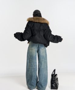 Thickened Warm Drawstring Cotton Jacket with Removable Fur Collar, Loose Fit Versatile Winter Coat for Cozy Layering