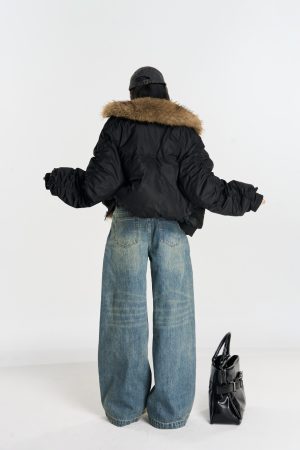 Thickened Warm Drawstring Cotton Jacket with Removable Fur Collar, Loose Fit Versatile Winter Coat for Cozy Layering
