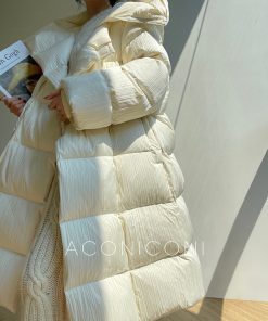 Thickened White Duck Down Long Puff Jacket for Women - Advanced Design Warm Cherry Color Winter Coat