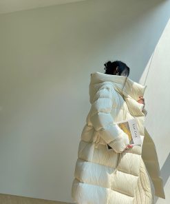 Thickened White Duck Down Long Puff Jacket for Women - Advanced Design Warm Cherry Color Winter Coat