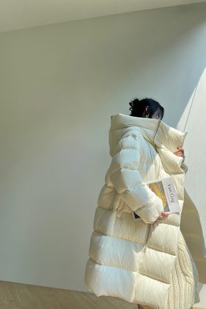 Thickened White Duck Down Long Puff Jacket for Women - Advanced Design Warm Cherry Color Winter Coat