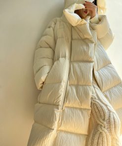Thickened White Duck Down Long Puff Jacket for Women - Advanced Design Warm Cherry Color Winter Coat