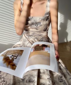 Thorny Garden High-End Design French Printed Elegant Sleeveless Long Dress - Bohemian Style, Ideal for Special Occasions