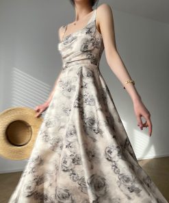 Thorny Garden High-End Design French Printed Elegant Sleeveless Long Dress - Bohemian Style, Ideal for Special Occasions