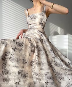 Thorny Garden High-End Design French Printed Elegant Sleeveless Long Dress - Bohemian Style, Ideal for Special Occasions