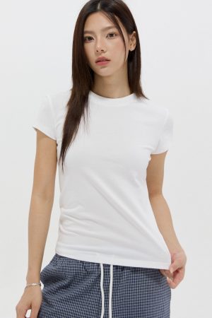 Three-Color Solid Short Sleeve T-Shirt for Women - Slimming Round Neck Basic Layer - Versatile Summer Style