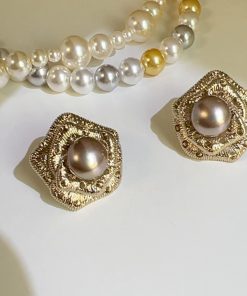 Three-Dimensional Coffee-Colored Metal Pearl Earrings for Women, Korean Style 925 Silver Studs, High-Quality Fashion Jewelry