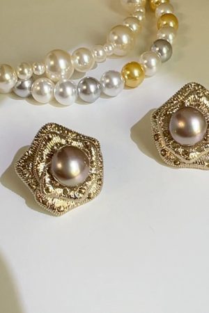 Three-Dimensional Coffee-Colored Metal Pearl Earrings for Women, Korean Style 925 Silver Studs, High-Quality Fashion Jewelry