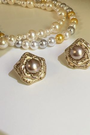 Three-Dimensional Coffee-Colored Metal Pearl Earrings for Women, Korean Style 925 Silver Studs, High-Quality Fashion Jewelry