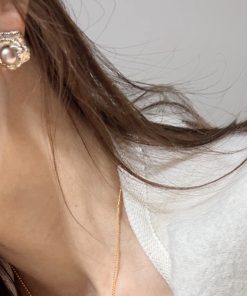 Three-Dimensional Coffee-Colored Metal Pearl Earrings for Women, Korean Style 925 Silver Studs, High-Quality Fashion Jewelry