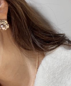 Three-Dimensional Coffee-Colored Metal Pearl Earrings for Women, Korean Style 925 Silver Studs, High-Quality Fashion Jewelry