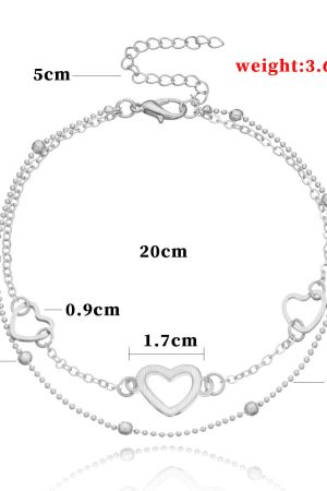 Three-Dimensional Heart-Shaped Beach Ankle Bracelet for Women - Double-Layer Copper Bead Decoration, European and American Fashion