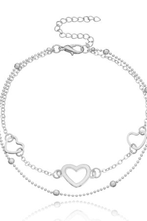 Three-Dimensional Heart-Shaped Beach Ankle Bracelet for Women - Double-Layer Copper Bead Decoration, European and American Fashion