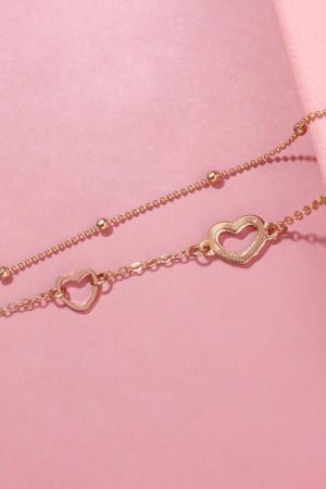 Three-Dimensional Heart-Shaped Beach Ankle Bracelet for Women - Double-Layer Copper Bead Decoration, European and American Fashion