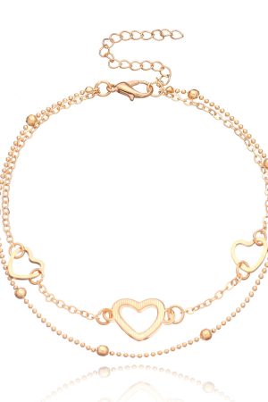 Three-Dimensional Heart-Shaped Beach Ankle Bracelet for Women - Double-Layer Copper Bead Decoration, European and American Fashion