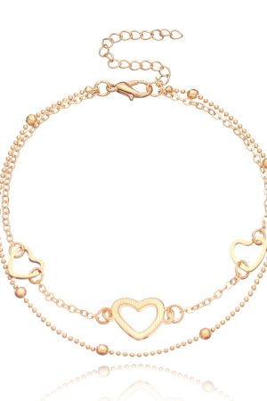 Three-Dimensional Heart-Shaped Beach Ankle Bracelet for Women - Double-Layer Copper Bead Decoration, European and American Fashion