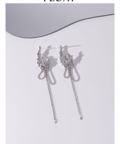 Three-Dimensional Silver Textured Clip-On Earrings with Long Tassels - High-End Floating Style, No Ear Holes