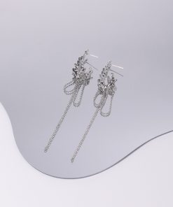 Three-Dimensional Silver Textured Clip-On Earrings with Long Tassels - High-End Floating Style, No Ear Holes