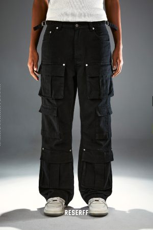 Three-Dimensional Tailored Multi-Pocket American Vintage Distressed Wide-Leg Flared Metal Work Pants in Retro Style