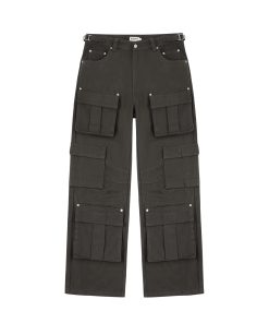 Three-Dimensional Tailored Multi-Pocket American Vintage Distressed Wide-Leg Flared Metal Work Pants in Retro Style