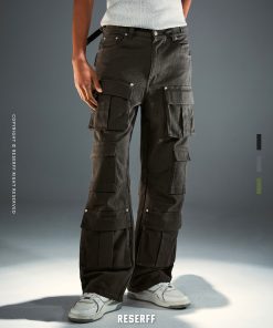 Three-Dimensional Tailored Multi-Pocket American Vintage Distressed Wide-Leg Flared Metal Work Pants in Retro Style