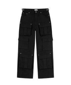 Three-Dimensional Tailored Multi-Pocket American Vintage Distressed Wide-Leg Flared Metal Work Pants in Retro Style