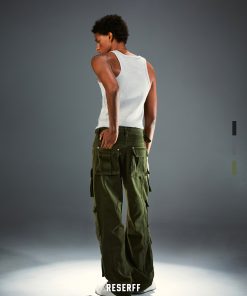 Three-Dimensional Tailored Multi-Pocket American Vintage Distressed Wide-Leg Flared Metal Work Pants in Retro Style