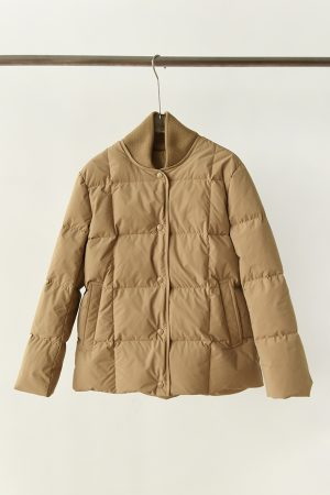 Three Flower White Goose Down Jacket - Ribbed Collar, Waterproof, Windproof, Loose Fit, Versatile Warm Coat for Stylish Layering