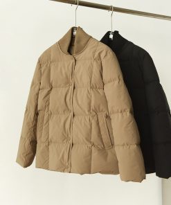 Three Flower White Goose Down Jacket - Ribbed Collar, Waterproof, Windproof, Loose Fit, Versatile Warm Coat for Stylish Layering