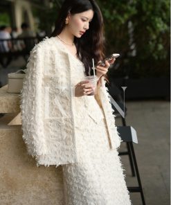 Three-Piece Women's Fashion Set: Heavy Work Jacket, Vest & Skirt - Spring Style, Heartfelt Design, Casual Chic for Everyday Wear