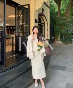 Three-Piece Women's Fashion Set: Heavy Work Jacket, Vest & Skirt - Spring Style, Heartfelt Design, Casual Chic for Everyday Wear