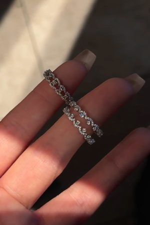 Three-Wear Stacked Diamond Lace Ring for Women, Open Design with Small Diamonds, High-End Luxury Jewelry
