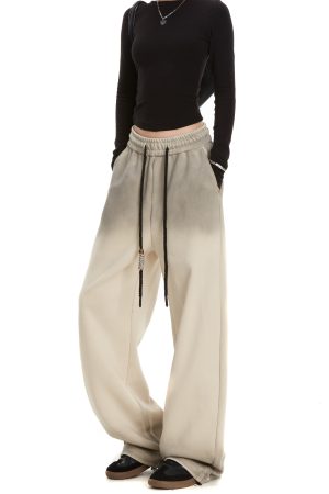 Tie-Dye Gradient Letter Women's American Retro Sweatpants - Hip-Hop Straight-Leg Casual Pants for Y2K Style