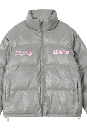 Tie-Dye Rabbit Fur Patchwork Jacket with Graphene Thermal Lining and Stand Collar, Crocodile Skin Texture, Y2K Fashion Outerwear