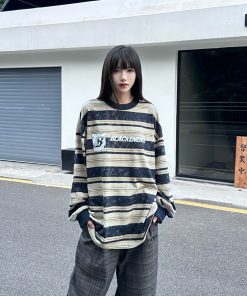 Tie-Dye Striped Long Sleeve T-Shirt for Women and Men - Vintage American Style Loose Top for Spring and Autumn Streetwear