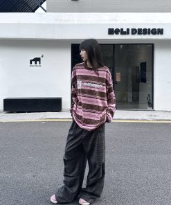 Tie-Dye Striped Long Sleeve T-Shirt for Women and Men - Vintage American Style Loose Top for Spring and Autumn Streetwear