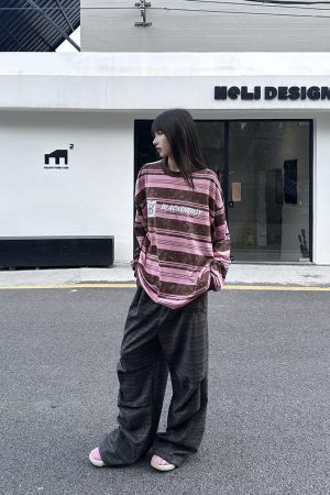 Tie-Dye Striped Long Sleeve T-Shirt for Women and Men - Vintage American Style Loose Top for Spring and Autumn Streetwear