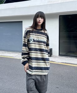 Tie-Dye Striped Long Sleeve T-Shirt for Women and Men - Vintage American Style Loose Top for Spring and Autumn Streetwear