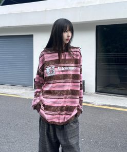 Tie-Dye Striped Long Sleeve T-Shirt for Women and Men - Vintage American Style Loose Top for Spring and Autumn Streetwear