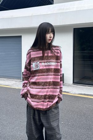 Tie-Dye Striped Long Sleeve T-Shirt for Women and Men - Vintage American Style Loose Top for Spring and Autumn Streetwear