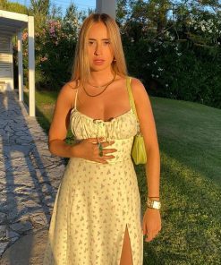 Tomboy Outfits, Casual Day Outfits - Cottagecore Floral Side Slit Midi Dress