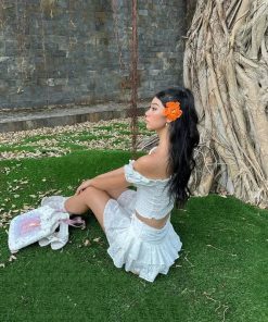 Trans Girl Outfits, Fest Outfits - Coquette Broderie Anglaise Top & Mini Skirt Two Piece Set