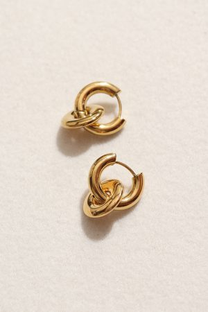 Trendy 18k Gold Double Buckle Hoop Earrings for Women, Versatile Two-Wearing Methods, Light Luxury Style, Perfect for 2025 Fashion