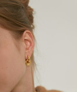 Trendy 18k Gold Double Buckle Hoop Earrings for Women, Versatile Two-Wearing Methods, Light Luxury Style, Perfect for 2025 Fashion