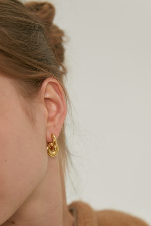 Trendy 18k Gold Double Buckle Hoop Earrings for Women, Versatile Two-Wearing Methods, Light Luxury Style, Perfect for 2025 Fashion