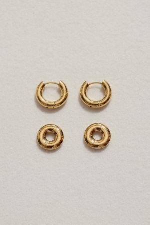 Trendy 18k Gold Double Buckle Hoop Earrings for Women, Versatile Two-Wearing Methods, Light Luxury Style, Perfect for 2025 Fashion