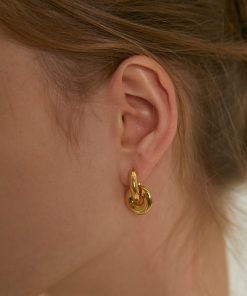 Trendy 18k Gold Double Buckle Hoop Earrings for Women, Versatile Two-Wearing Methods, Light Luxury Style, Perfect for 2025 Fashion