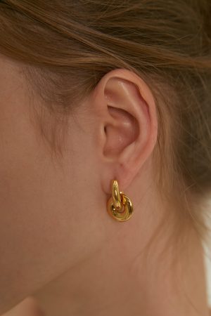 Trendy 18k Gold Double Buckle Hoop Earrings for Women, Versatile Two-Wearing Methods, Light Luxury Style, Perfect for 2025 Fashion
